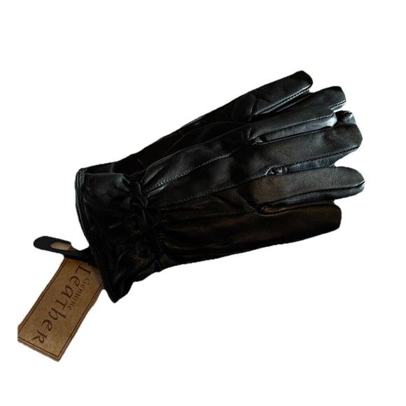 Womens Genuine Sheepskin Leather Gloves w 100% Wool Lining Black W Bow Sz M/L - Picture 8 of 9
